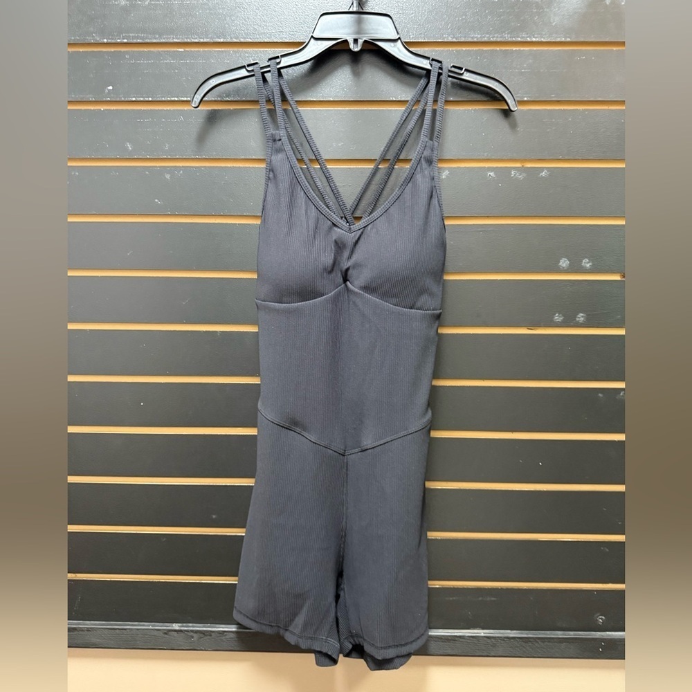 ZYIA Active Rêve Romper Black Large NWT Ribbed Strappy Athleisure One Piece